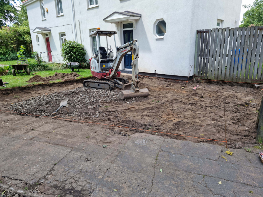 This is a photo of a dig out being carried out by Thetford Driveway Solutions in preparation for a block paving driveway